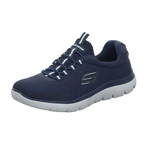 Skechers Herren Summits Sneaker - Navy Mesh Trim, 41.5 EU - Herren-Sneaker mit weichem Mesh-Obermaterial und bequemer Bungee-Schnürung, ideal für sportlichen Komfort und einfaches Reinschlüpfen.