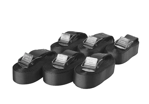 Sandax 6X Spanngurte mit Klemmschloss im Set, 3m lang, 25mm breit, schwarz, Zurrgurte mit Klemmverschluss kurz, belastbar bis 250kg, DIN EN 12195-2, Einteilige Befestigungsgurte Klemmschlossgurte