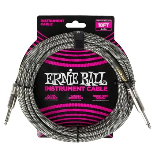 Ernie Ball Geflochtenes Instrumentenkabel Gerade/Gerade 5,49 m - Silber Fuchs