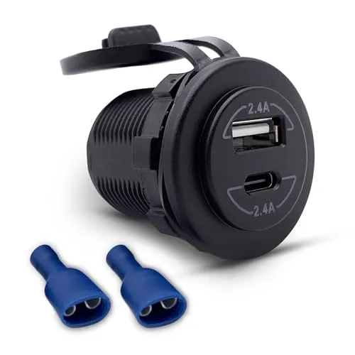 Offgridtec Auto-USB-Steckdose mit Flip-Abdeckung 12V/24V, Schnellladung (5V 2,4A Type-A + Type-C) - IP65 wasserdichter Panelmontage-Ladegerät für Auto, Wohnmobil, Boot, Lkw, Langlebiges ABS-Kunststoff