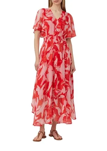 s.Oliver Maxikleid aus Chiffon mit gesmokter Taille in Preiselbeere - Elegantes Maxikleid aus Chiffon mit gesmokter Taille für einen femininen Look, ideal für besondere Anlässe oder den Alltag.