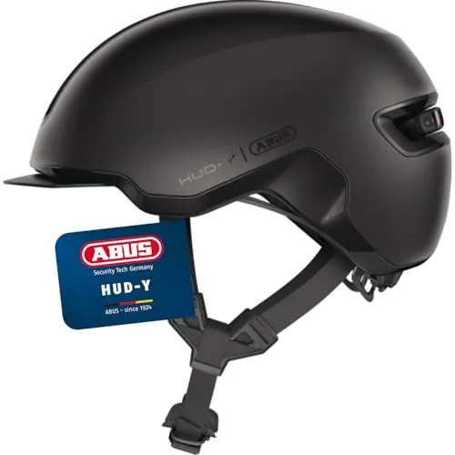ABUS Urban Helm HUD-Y - Cooler Fahrradhelm mit LED-Rücklicht und Magnetverschluss - Fahrradhelm für Damen und Herren mit innovativem LED-Rücklicht in 4 Modi, sicherer Magnetverschluss und perfekter Passform dank anpassbarem Verstellsystem.