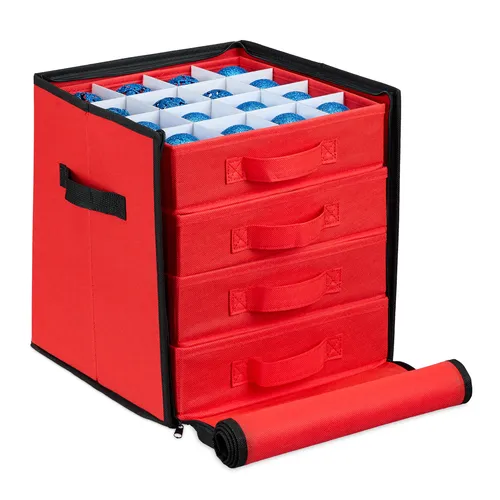 relaxdays Aufbewahrungsbox Weihnachtskugel M - Praktische Aufbewahrungsbox für Weihnachtskugeln, schützt vor Staub und Beschädigungen. Mit verstellbaren Trennwänden für bis zu 16 Kugeln pro Schublade, ideal für eine ordentliche und sichere Weihnachtsdeko.