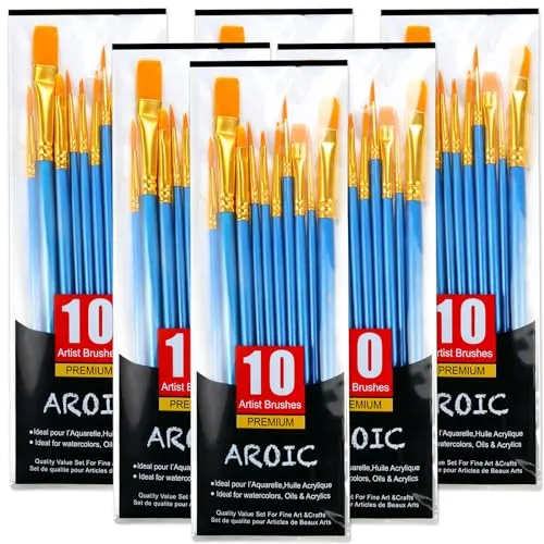 Acryl-Pinsel-Set, Nylonhaarbürsten für alle Zwecke, Öl-, Aquarellmalerei, professionelles Kits für Künstler, 6 Packungen / 60 Stück