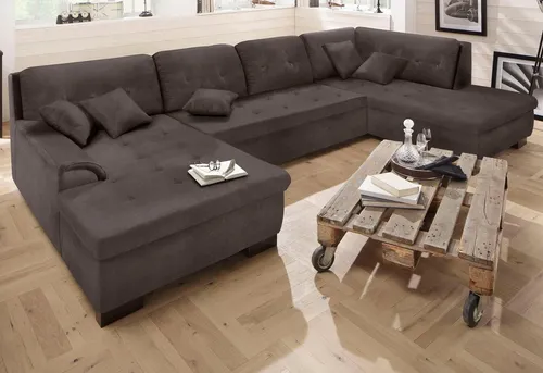 Home affaire Wohnlandschaft BERGEN 364x106x83 cm, elegantes Design, whlw. mit Bettfunktion, U-Form