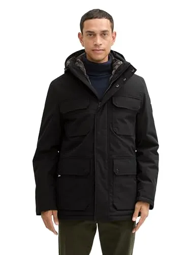 Tom Tailor Herren Winterjacke mit Abnehmbarer Kapuze, 29999 - Black, M