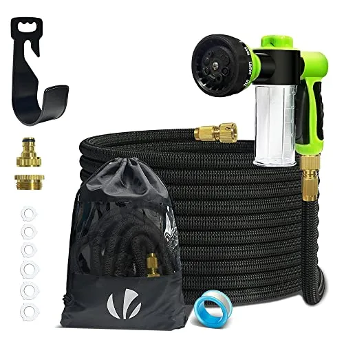 VOUNOT Flexibler Gartenschlauch 15 m - Gartenschlauch mit 8 Sprühfunktionen und robustem Latexkern, dehnbar bis 15 m, ideal für Gartenbewässerung und Reinigungsanwendungen.