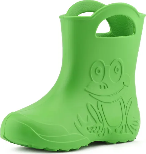 Ladeheid Eva Kinder Gummistiefel - Leicht und Wasserdicht (Grün, 28/29 EU) - Gummistiefel für Kinder aus ultraleichtem EVA-Material, wasserfest und mit kinderfreundlichem Froschmotiv. Praktische Griffe für einfaches Anziehen und rutschfeste Sohle für sicheren Halt.