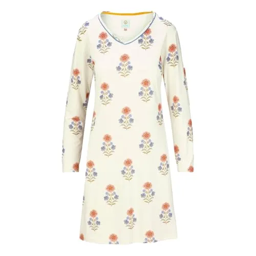 Pip Studio Damen Nachthemd Nachtkleid Dana Long Sleeve Nightdress Tanaka, Farbe:Weiß, Artikel:-501 White, Größe:M