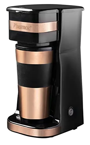 Bestron Kaffeemaschine mit Isolierbecher - Kompakte Camping Kaffeemaschine für 2 Tassen, 750 Watt, ideal für frischen Kaffee unterwegs mit Thermobecher und schneller Aufbrühzeit