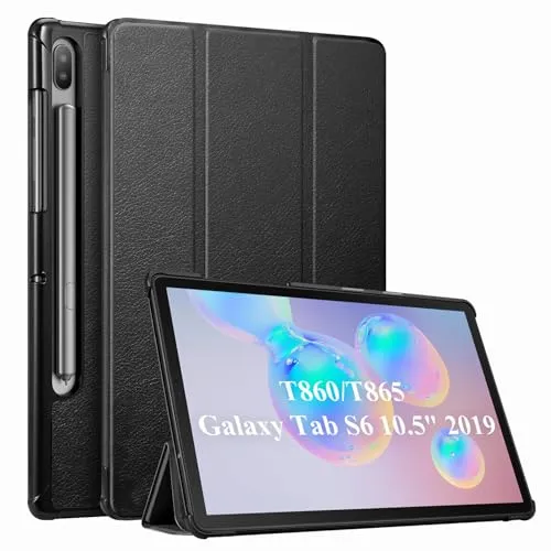 Fintie Hülle für Samsung Galaxy Tab S6 10.5 SM-T860/T865 2019 (Kompatibel mit S Pen kabelloser Ladefunktion) - Ultra Schlank Kunstleder Schutzhülle mit Auto Schlaf/Wach Funktion, Schwarz