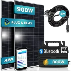 SUNNIVA Balkonkraftwerk 900W/800W - Komplettset mit Bluetooth & WIFI - Balkonkraftwerk: Effizientes Solaranlagen-Komplettset mit 900W Leistung und einfacher Plug&Play-Installation. Ideal für Balkon, Terrasse und Garten, spart bis zu 360,- EUR Stromkosten jährlich.