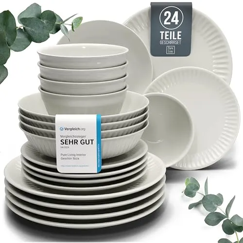 Steingut Geschirrset Hygge 24-tlg für 6 Personen in beige von PURE LIVING INTERIOR DESIGN