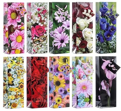 Laro Premium Weinflaschentüten Geschenkverpackung Blumen 10-100 Stk, Anzahl:40, Muster Tüten:Blumen klein