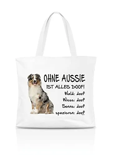 AdriLeo Einkaufstasche Ohne Aussie ist alles doof! (Fell blue-merle)