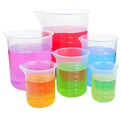 GZLFH 6 Stk Labor Messbecher, Transparente Kunststoff Meßbecher 50ml 100ml 150ml 250ml 500ml 1000ml Bruchsichere Hitzebeständige Präzise Skala für Tägliche DIY Labormessungen