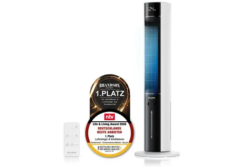 Brandson Mobiles Ventilatorkombigerät 3L Luftkühler - Standventilator mit 3-in-1-Funktion: Kühlen, Befeuchten und Reinigen der Luft. Ideal für erfrischende Kühlung mit 60° Oszillation und Aromafach für ätherische Öle.