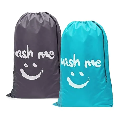 Wäschesack Laundry Bag,Leicht Zu Tragen, Großes Fassungsvermögen, Geeignet für Reisen, Camping, Bad, Haus Oder Schlafsaal 2-Teiliger Wäschesack (Blau + Grau)