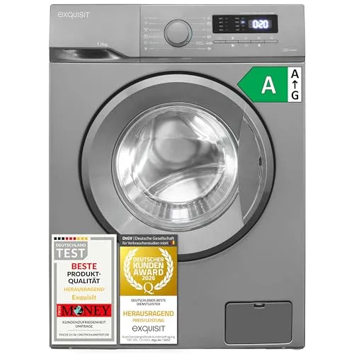 Exquisit WA57014-021A Waschmaschine | 12 Programme | 7 kg | 1400 U/Min | Inoxlook