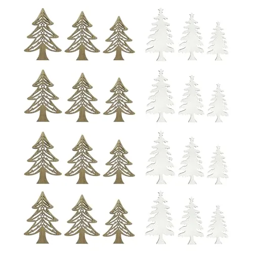 Oblique Unique 24er Set Holz Tannenbaum Konfetti als Tisch Streu Geschenk Deko für Weihnachten DIY Dekoration Basteln