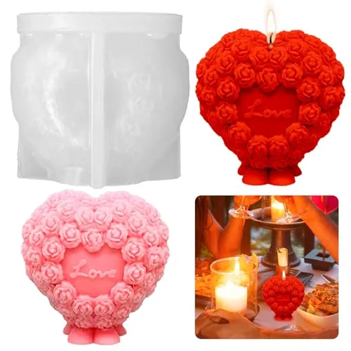 Silikonform Kerzenform Rosen Blumen Kerzengießform Herz Seifenform 3D Liebe Gießen DIY Rosenkugel Kerzen Form