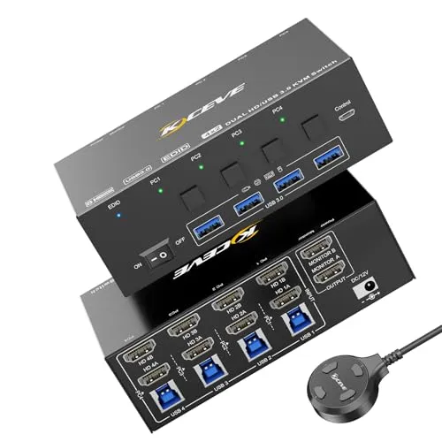 KCEVE KVM Switch 2 Monitore 4 PC