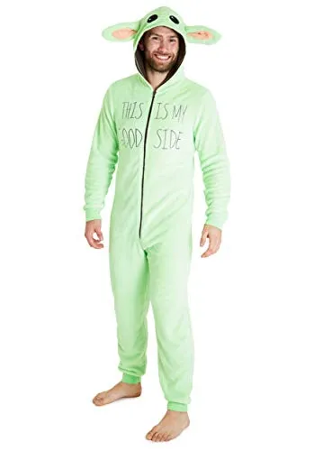 Mandalorian Baby Yoda Jumpsuit, Mandalorian the Child Onesie Damen und Herren, Star Wars Kuschelig Hausanzug, Unisex Fleece Einteiler Für Winter (Grün, S)