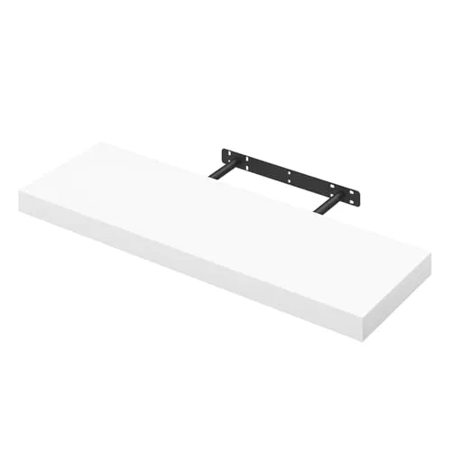 WOLTU Wandregal, CD-/DVD-Regal Bücherregal Schweberegal, Holzbrett 70x22,9x3,8 cm Weiß für Büro, Wohnzimmer, Schlafzimmer, Küche, Modell RG9369ws