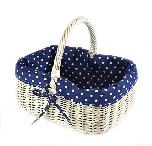 MyBer® Korb Weidenkorb Einkaufskorb Picknickkorb 33/23/13cm (27cm mit Henkel). Stabiler Tragekorb aus Weide Vollweide weiß mit Stoffeinlage K12-014-W-SBW