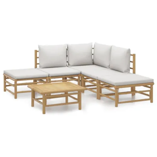 vidaXL 6-tlg. Garten-Lounge-Set mit Hellgrauen Kissen aus Bambus - Elegantes Garten-Lounge-Set aus robustem Bambus für höchsten Sitzkomfort. Ideal für entspannte Stunden im Freien mit dick gepolsterten Kissen und praktischem Tisch.