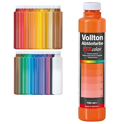 PUFAS decotric FIXcolor Bunte Abtönfarbe Orange - 750 ml I Dispersionsfarbe für dekorative Anstriche und wasserbasierten Materialien I Hohe Farbkraft & Ergiebigkeit