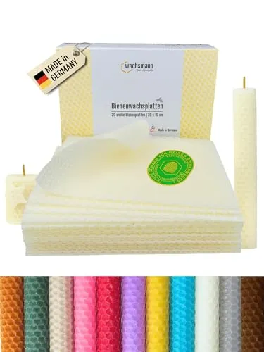 Wachsmann Bienenprodukte Bienenwachsplatten 20 Stück - Basteln mit 100% echtem weißen Bienenwachs, ideal für kreative Projekte und handgemachte Kunstwerke.