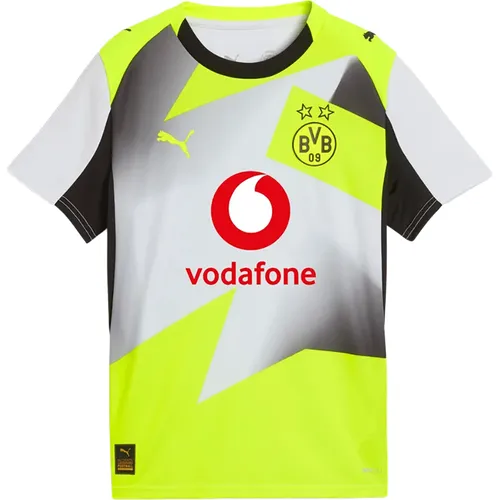 PUMA Kinder Trikot BVB Auswärtstrikot Replica Jr 25/26 - Stylisches Auswärtstrikot für junge Fans, auffällig in Weiß, Schwarz und Signalgelb – perfekt für jede Gelegenheit und garantiert ein Blickfang im Stadion.