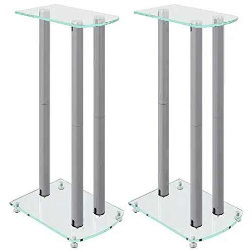 vidaXL Lautsprecher Ständer 2 STK. mit rutschfesten Füßen - Lautsprecherständer mit stabiler Aluminiumkonstruktion und langlebigem Hartglas. Ideal für ein ordentliches Zuhause dank integriertem Kabelmanagement und rutschfesten Füßen.