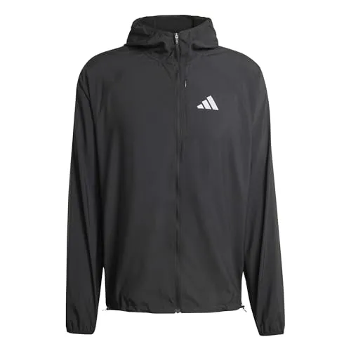 adidas adi365 Herren Laufjacke, schwarz, XS - Leichte Laufjacke mit durchgehendem Reißverschluss und reflektierendem Logo. Ideal für Läufe bei jedem Wetter, mit verstellbarer Kapuze und praktischer Handytasche.