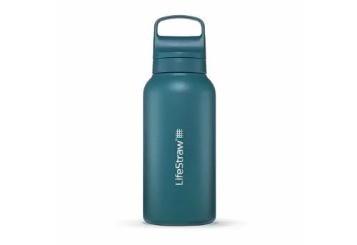 LifeStraw Go Series Edelstahl Trinkflasche mit Wasserfilter 1L - Filterflasche für Trinkwasser, BPA-frei mit doppelwandiger Vakuumisolierung, die bis zu 4.000 Liter Wasser filtert und dabei Bakterien sowie Mikroplastik entfernt.