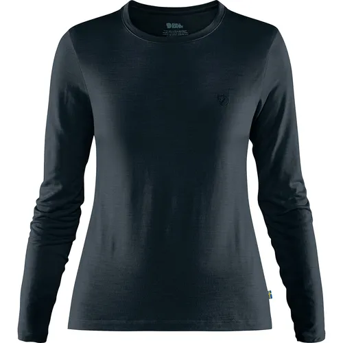 Fjällräven Women's Abisko Wool L/S - Merinolongsleeve in Blau/Schwarz - Funktionsshirt aus 50% Merinowolle für optimalen Komfort beim Wandern und Trekking; leicht und bequem, ideal für Abenteuer im Freien.