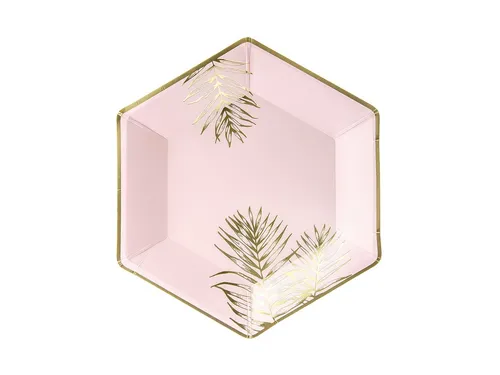 partydeco Pappteller, Pappteller Blätter 23cm rosa gold 6er Set