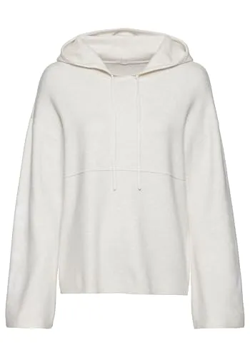 Hoodie ELBSAND Damen, Gr. 36/38, wollweiß - Lässiger Feinstrick-Hoodie von Elbsand mit eingestricktem Logo und gefütterter Tunnelzugkapuze. Bequem und vielseitig kombinierbar, ideal für entspannte Loungewear.