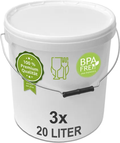 plasteo® 3x 20 Liter Eimer mit Deckel Lebensmittelecht Luftdicht Kunststoffeimer Plastikeimer Leereimer Transporteimer (3x 20 Liter)