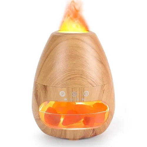 2-in-1 Aroma Diffuser & Salt Range Pakistan Leuchte, GuKKK Aroma Diffuser Mit Flammen Effekt, 200 ml Befeuchter, Diffusor für ätherische Öle, Aromatherapie Düfte Luftbefeuchter mit 2-Helligkeit