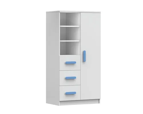 Deine Möbel 24 Kinderregal INGE 05 - Modernes Jugendmöbel in Weiß mit bunten Holzgriffen - Regale für Kinderzimmer, modernes Design mit wählbaren Holzgriffen in Grün, Blau oder Rosa, individuell anpassbar für jedes Interieur.