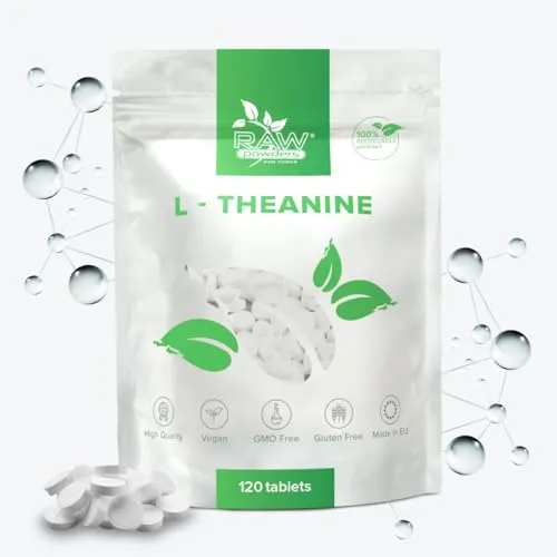 L Theanin 200mg - 120 Tabletten – Unterstützung für Entspannung, Fokus & Stressabbau – Reine Zutaten, GMO- & Glutenfrei, fördert geistige Ruhe und Konzentration – von Raw Powders