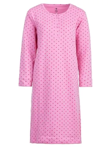 Zeitloses Damen Nachthemd Thermo Langarm mit Herzchen, Größe L, Farbe: Rosa - KATEGORIE: Komfortables Nachthemd für entspannte Nächte. BESONDERHEIT: Weich fließendes Material mit eleganten Seitenschlitzen für optimale Beinfreiheit und Tragekomfort. Ideal für kühlere Tage.