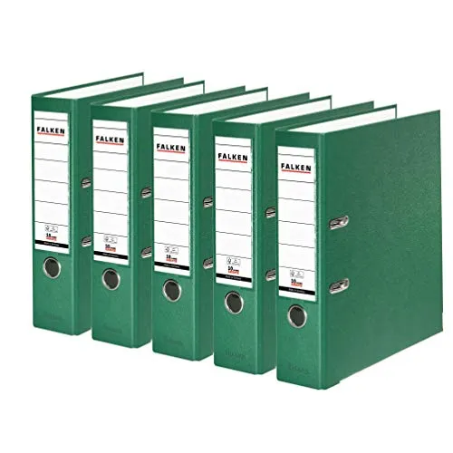 Original Falken 5er Pack PP-Color Kunststoff-Ordner. Made in Germany. 8 cm breit DIN A4 grün Vegan Ringordner Aktenordner Briefordner Büroordner Plastikordner Schlitzordner