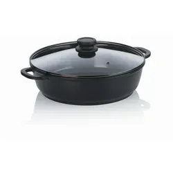 Kela Atura Kasserolle 5,0 L mit Deckel - Schwarz, PTFE-frei - Pfanne mit 5,0 L Fassungsvermögen, ideal für große Gerichte, mit keramischer Antihaftbeschichtung und geeignet für alle Wärmequellen. Backofenfest bis 230 Grad!