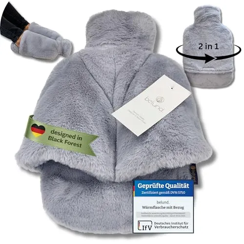 belund. Premium Wärmflasche Fußwärmer - 2 in 1 mit kuscheligem Plüsch-Bezug - Fußwärmer, 2 in 1 Wärmflasche und Fußwärmer, mit waschbarem Bezug auf 30 Grad für höchsten Komfort und Pflegeleichtigkeit.