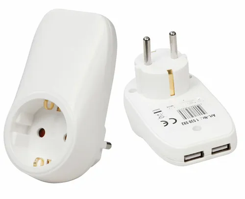 Steckdose Zwischenstecker 230V Ladegerät mit 2x USB-Anschluss bis maximal 2100mA