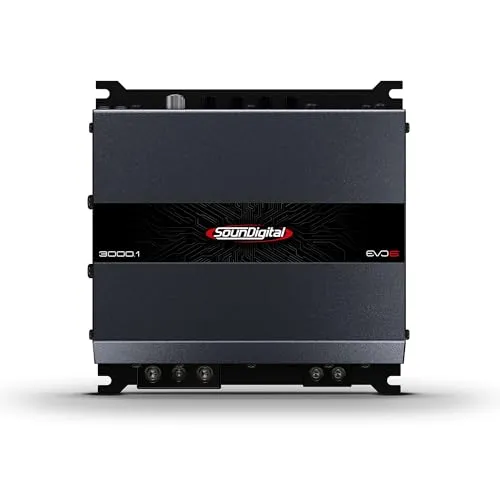 SounDigital 3000.1 EVO 6.0 1-Kanal Auto Verstärker | 3000W RMS Endstufe | 1 Ohm | Einstellbarer High‑/Low‑Pass Filter | Cinch Eingang | Bass Boost | Kompakte Car‑HiFi Endstufe