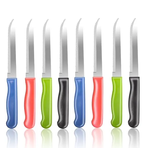 XIKAYA Frühstücksmesser,Brötchenmesser,Steakmesser,8er-Set, Messerset zum Schneiden,Tafelmesser,Schneidemesser,Riffelmesser, Tomatenmesser aus Edelstahl(bunt)